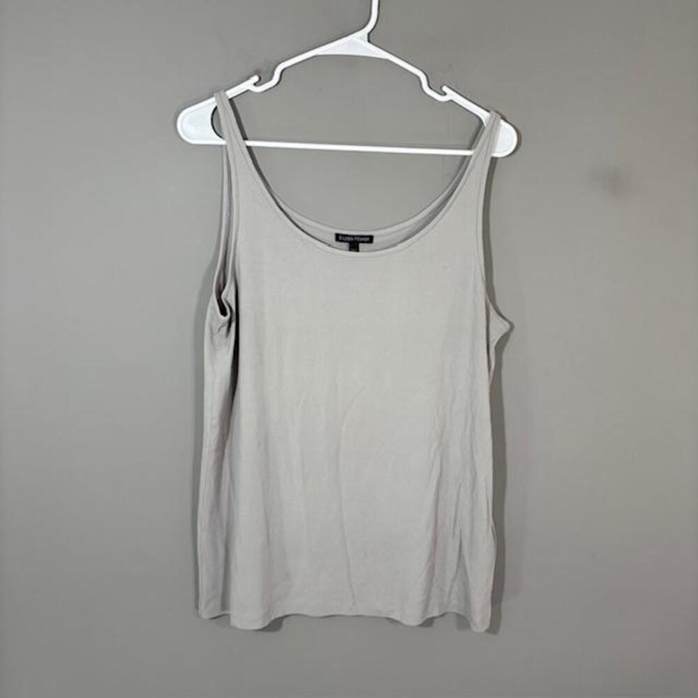 Eileen Fisher Tank Womens Large Gray Solid Silk Scoop Neck Sleeveless Top